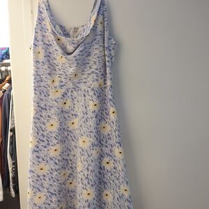 Floral Blue and White Sleeveless Dress